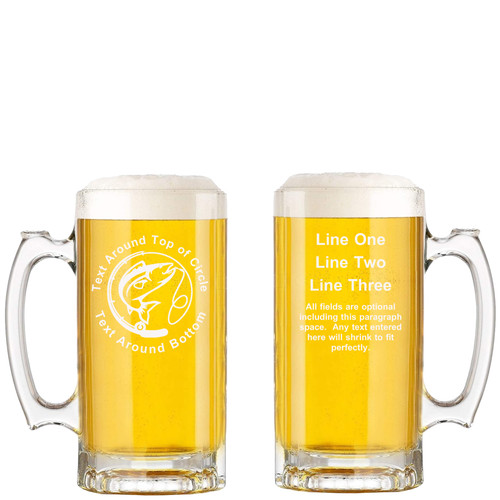 Personalized Fishing Glass Beer Mug with Handle 16oz Customized