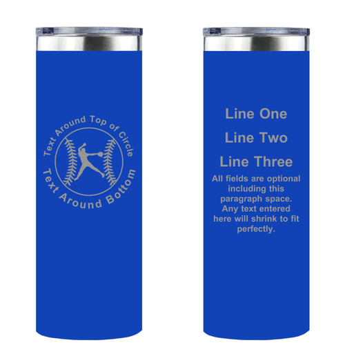 Personalized Softball Skinny Tumbler 20oz Double-Wall Insulated Customized