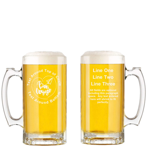 Personalized Bon Voyage Glass Beer Mug with Handle 16oz Customized