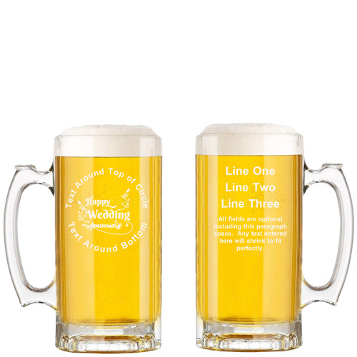 Personalized Wedding Anniversary Glass Beer Mug with Handle 16oz Customized