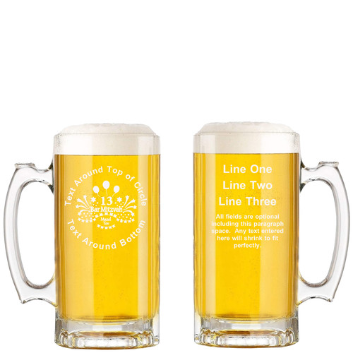 Personalized Bar Mitzvah Glass Beer Mug with Handle 16oz Customized