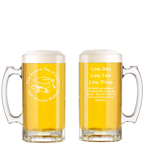 Personalized Graduation Glass Beer Mug with Handle 16oz Customized