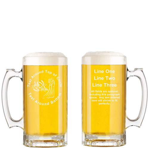 Personalized Wedding Glass Beer Mug with Handle 16oz Customized