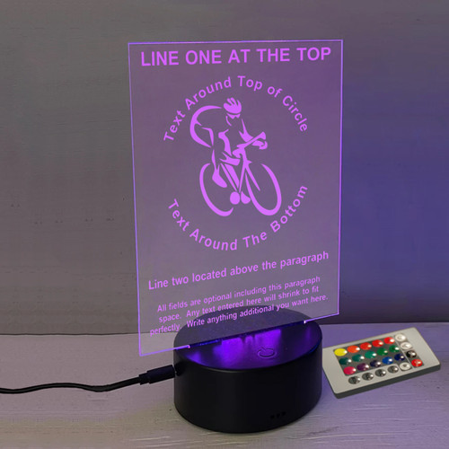 Personalized Bicycling Acrylic Sign with LED Night Light - 85 themes for sports, jobs, hobbies, celebrations - shop us for tumbler, decanter, coasters, beer mug - Customized