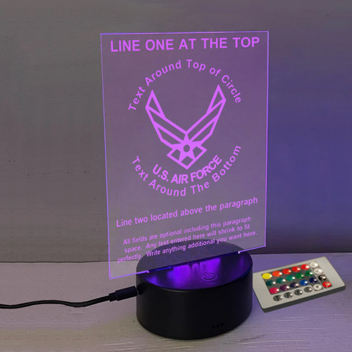 Personalized U.S. Air Force Acrylic Sign with LED Night Light - 85 themes for sports, jobs, hobbies, celebrations - shop us for tumbler, decanter, coasters, beer mug - Customized
