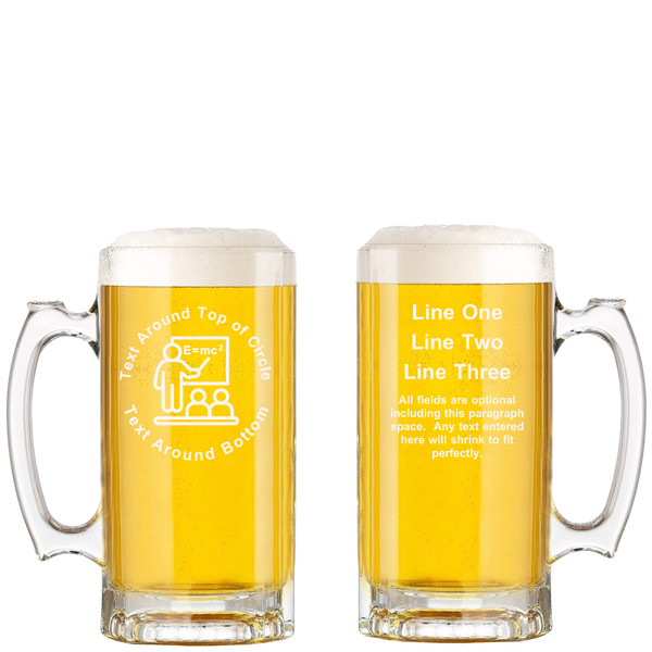 Personalized Teacher Glass Beer Mug with Handle 16oz Customized