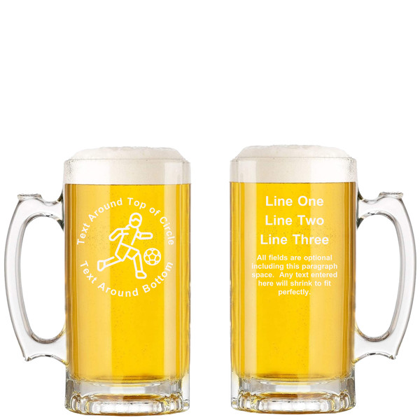 Personalized Soccer Glass Beer Mug with Handle 16oz Customized