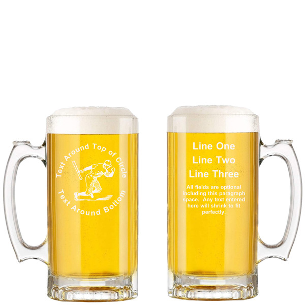 Personalized Baseball Glass Beer Mug with Handle 16oz Customized