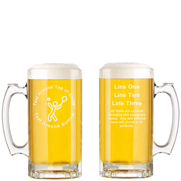 Personalized Tennis Glass Beer Mug with Handle 16oz Customized