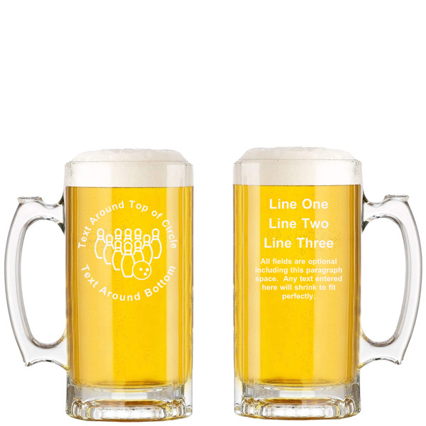 Personalized Bowling Glass Beer Mug with Handle 16oz Customized