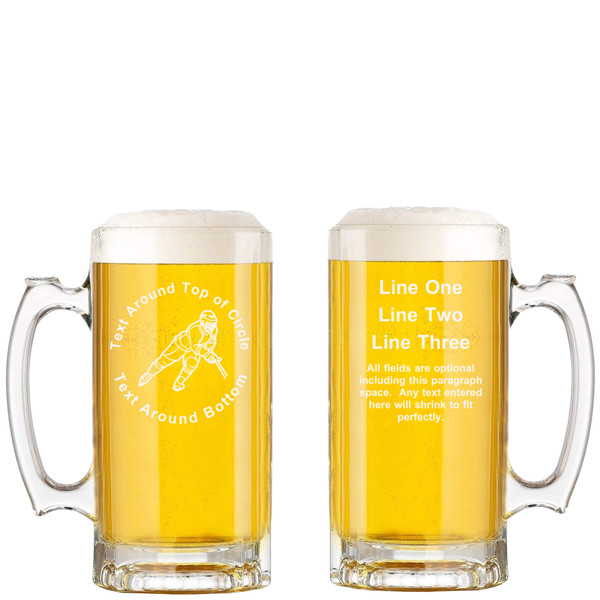 Personalized Hockey Glass Beer Mug with Handle 16oz Customized