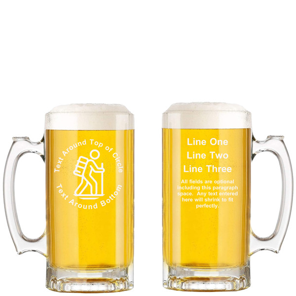 Personalized Hiking Glass Beer Mug with Handle 16oz Customized