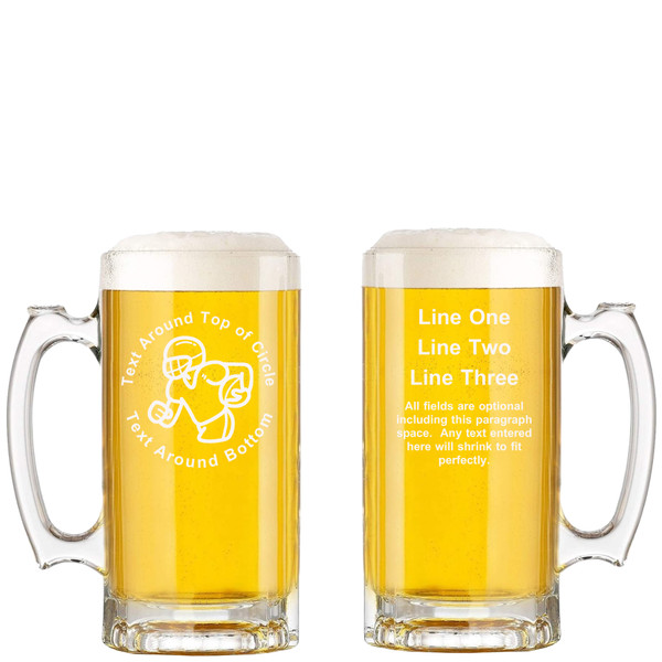 Personalized Football Glass Beer Mug with Handle 16oz Customized