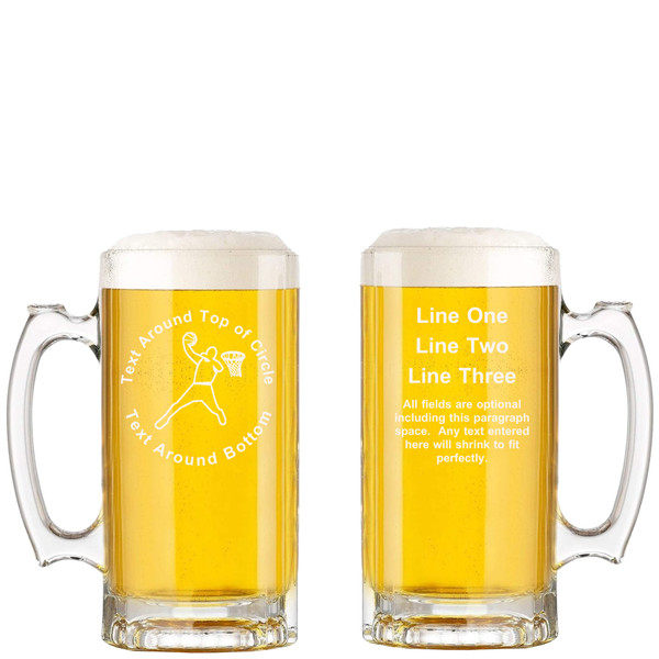 Personalized Basketball Glass Beer Mug with Handle 16oz Customized