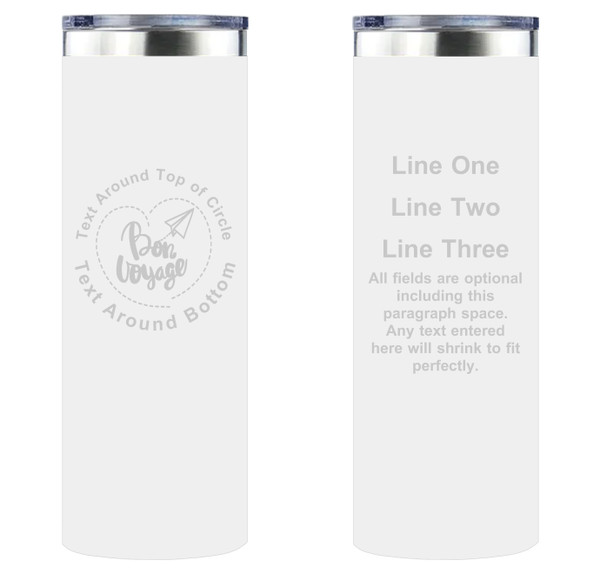 Personalized Bon Voyage Skinny Tumbler 20oz Double-Wall Insulated Customized