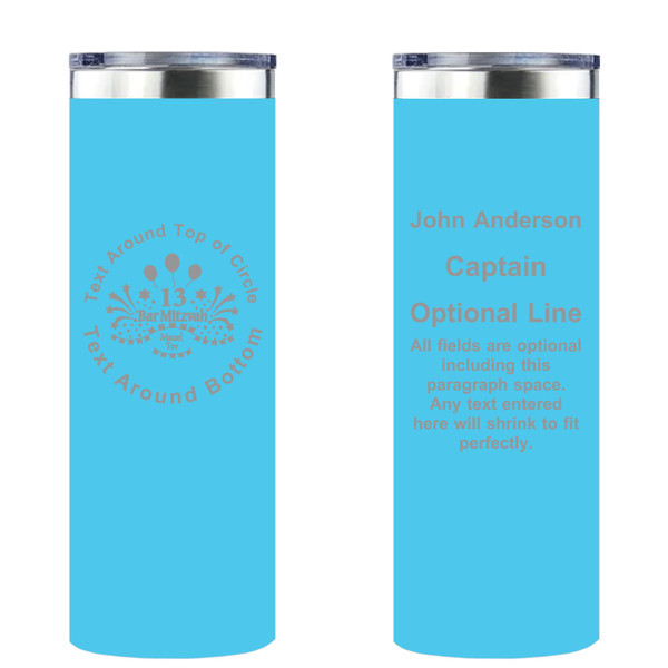Personalized Bar Mitzvah Skinny Tumbler 20oz Double-Wall Insulated Customized