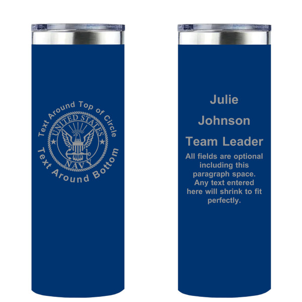 Personalized Navy Skinny Tumbler 20oz Double-Wall Insulated Customized