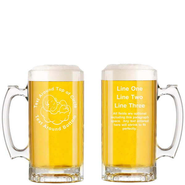 Personalized New Baby Glass Beer Mug with Handle 16oz Customized