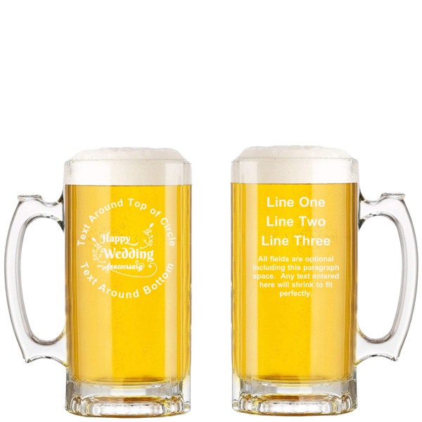 Personalized Wedding Anniversary Glass Beer Mug with Handle 16oz Customized