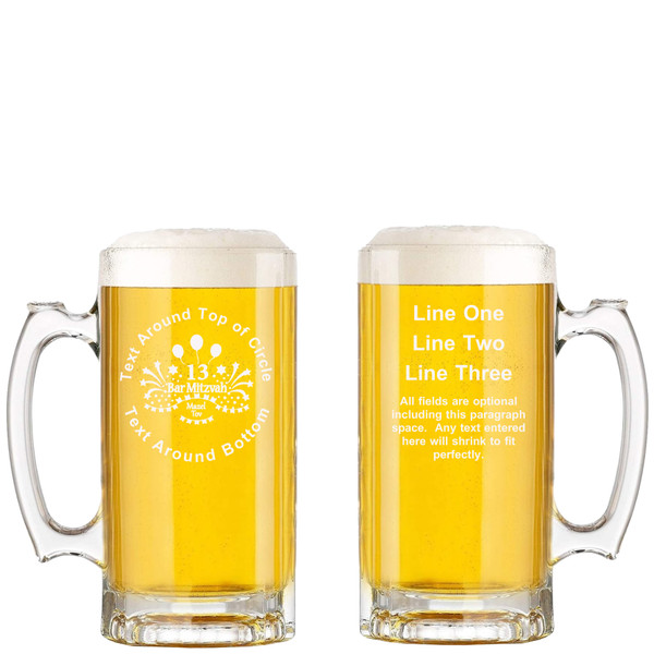 Personalized Bar Mitzvah Glass Beer Mug with Handle 16oz Customized