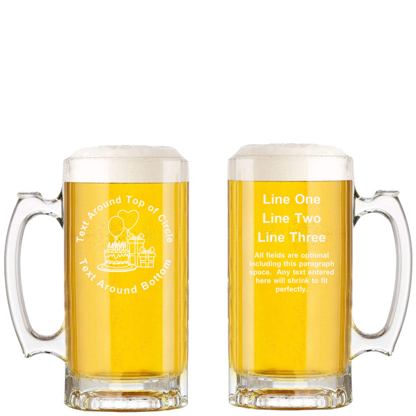 Personalized Birthday Glass Beer Mug with Handle 16oz Customized