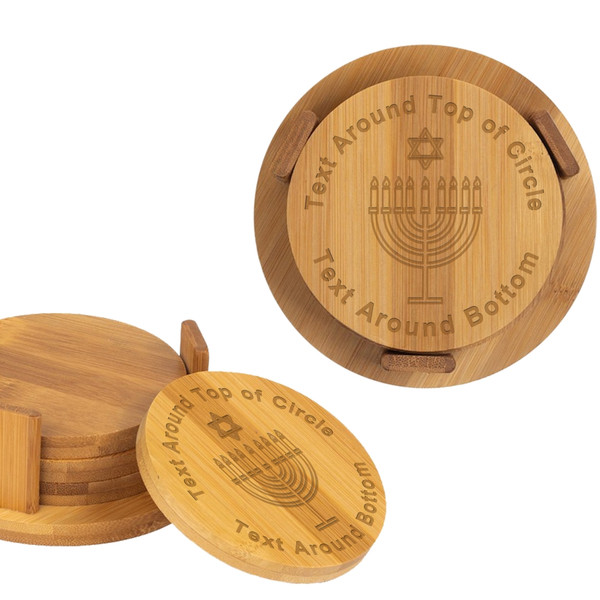 Personalized Hanakkah Bamboo Coaster Set (4) Customized