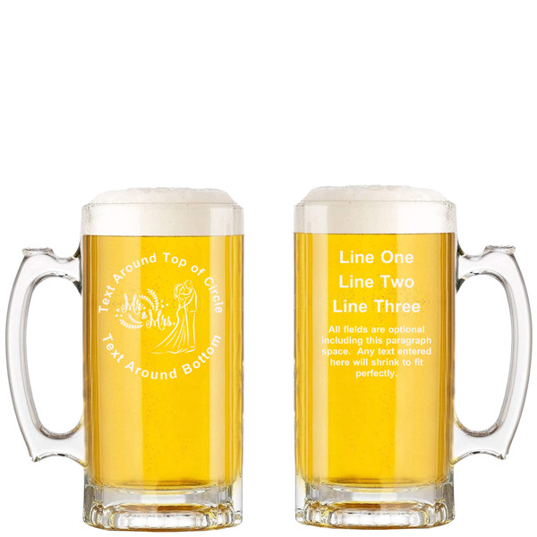 Personalized Wedding Glass Beer Mug with Handle 16oz Customized