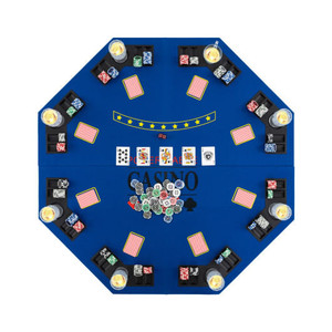 8-Player Foldable Poker Table Top with Carrying Bag-Blue B593-UY10155