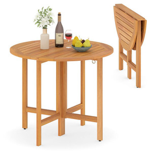 36 Inches Outdoor Folding Round Dining Table with Slatted Tabletop B593-HW74551