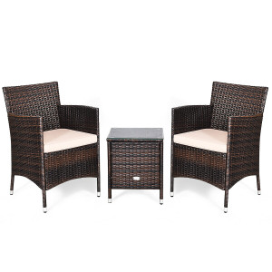 3 Pcs Outdoor Rattan Wicker Furniture Set-Beige - Color: Beige D681-HW63850BN