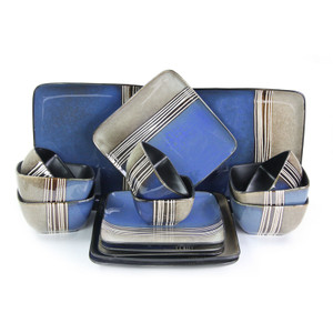 Elama Uptown Loft 16 Piece Double Bowl Stoneware Dinnerware Set with Service for 4 D970-ELM-UPTOWN16