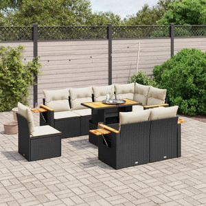 Garden Sofa Set Black PE rattan Large Adjustable Armrests A949-3273611