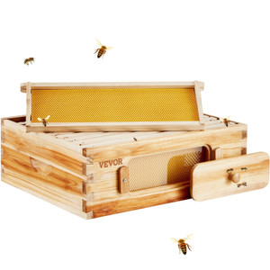 Bee Hive Medium Box Starter Kit, 100% Beeswax Coated Natural Cedar Wood, Langstroth Beehive Kit wit E415-CTFXSMZHX110P1UPNV0