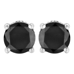 14K White Gold 3.00 Cttw Round Brilliant-Cut Black Diamond Classic 4-Prong Stud Earrings with Screw N162-74-6002WBK
