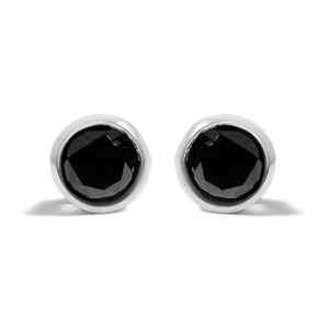 .925 Sterling Silver 3/4 Cttw Round Brilliant-Cut Black Diamond Bezel-Set Stud Earrings with Screw  N162-70-7809WBK