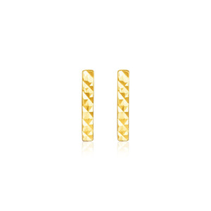 14k Yellow Gold Textured Bar Earrings P150-96996