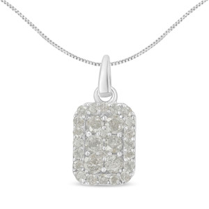 .925 Sterling Silver 1 cttw Diamond Block Pendant Necklace (I-J, I3-Promo) N162-80-7149WDM