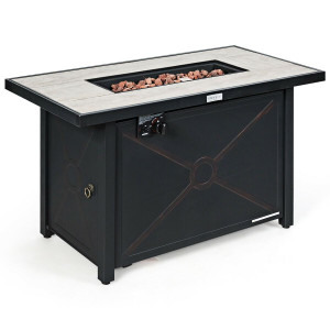 42 Inch 60000 BTU Propane Fire Pit Table with Ceramic Tabletop - Color: Black D681-OP70369