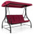 3 Seat Outdoor Porch Swing with Adjustable Canopy-Wine - Color: Rose Red D681-NP11065WIN