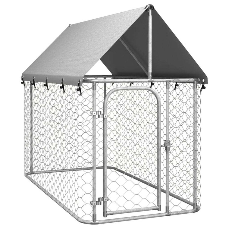 Dog Kennel Silver Galvanized steel, Polyethylene A949-171496