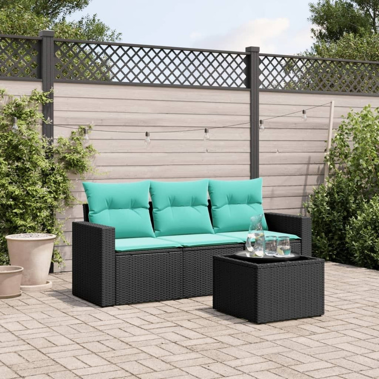 4 Piece Patio Sofa Set with Cushions Black Poly Rattan A949-3251004