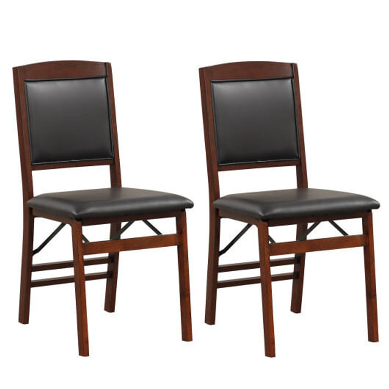 Set of 2 Folding Dining Chairs with Padded Seat and High Backrest-Brown B593-JV10980