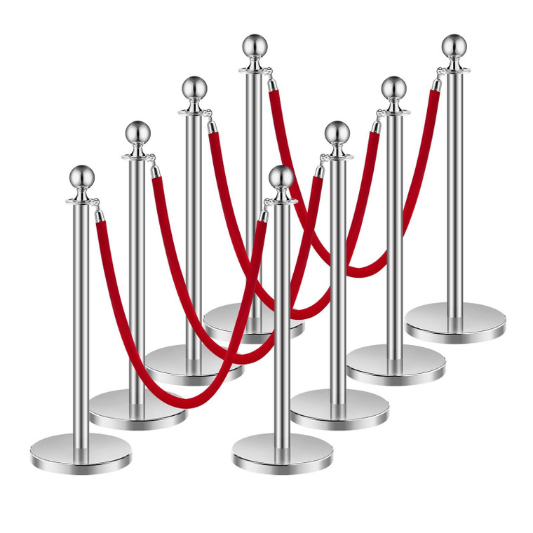 Stanchions and Velvet Ropes 8Pcs, Hollow Base with Stainless Steel Post, 4 Red Velvet Ropes and Pos E415-QTGLZDSDYSHR7HYX2V0