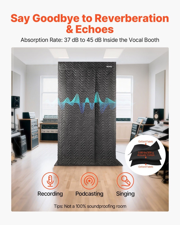 6.56 ft Portable Vocal Booth Pro-Grade Recording Studio for Echo-Free Vocals E415-LYGLZPPROCC0AQBLT001V0
