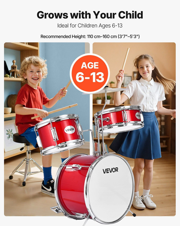 Kids Drum Set, 3-Piece 14 in Junior Drum Sets, Beginner Drums Set with Adjustable Throne, Cymbal &  E415-SJTJZGHSSGZ1L4ZXS001V0