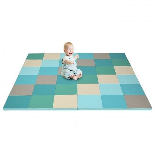 58 Inch Toddler Foam Play Mat Baby Folding Activity Floor Mat-Light Blue - Color: Light Blue D681-SP37335LB