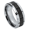 Tungsten Beveled Edge Ring with Black IP Plated Hammered Finish Center