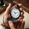 Personalized Black Pocket Watch with Roman Numerals – Free Custom Engraving | Quartz Movement | Groomsman, Anniversary, Memorial & Keepsake Gift