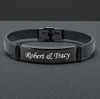 Personalized Black PU Leather ID Bracelet for Men – Custom Engraved Stainless Steel Plate
