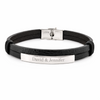 Personalized Quality Two-Layer Black Leather ID Bracelet with Stainless Steel ID Plate